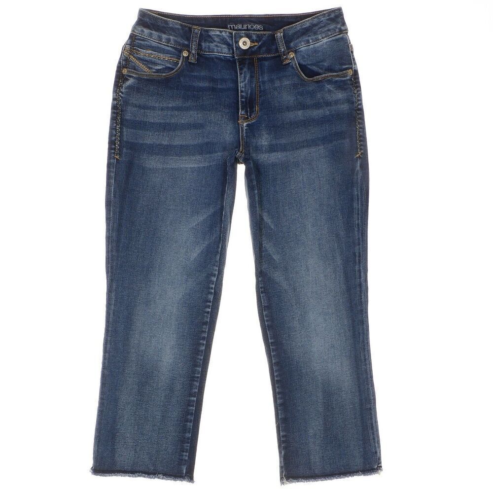 Maurices Jeans Juniors Size 1/2 Blue Cropped Mid Rise Stretch Measures 26 x 22